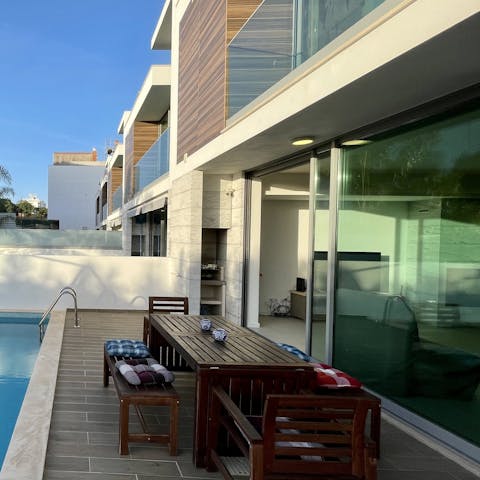 Gather together for home-cooked meals in the outdoor dining area