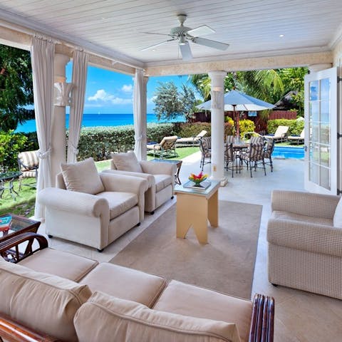 Tuck into Bajan delicacies or simply sip a cup of coffee on the patio