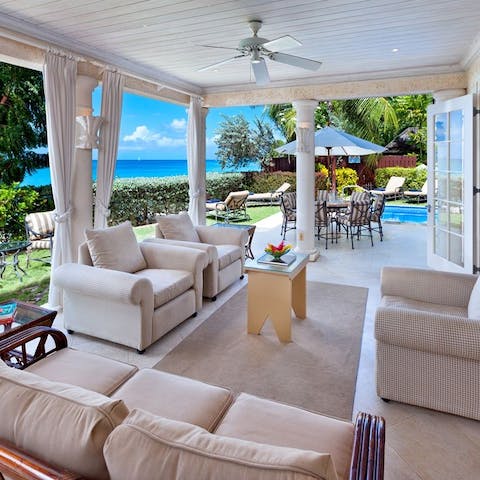 Tuck into Bajan delicacies or simply sip a cup of coffee on the patio