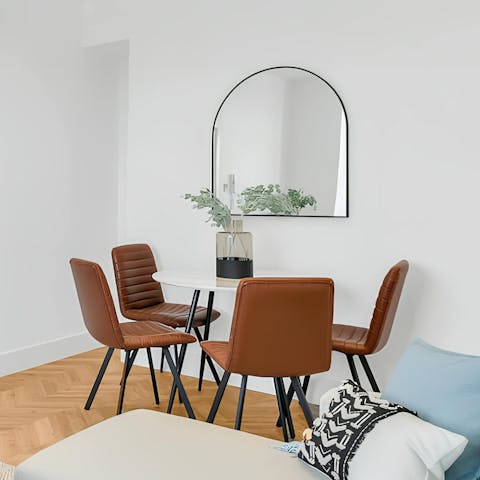 Enjoy breakfast and plan a new day at the dining table
