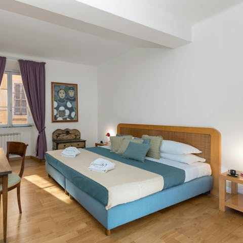 Sleep peacefully in the calming bedroom after a busy day