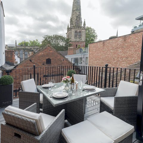 Relax with evening drinks on the private terrace