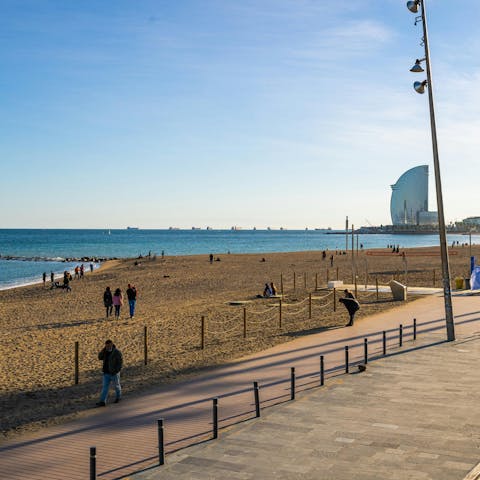 Sink your toes into sand – Barceloneta Beach is just steps away