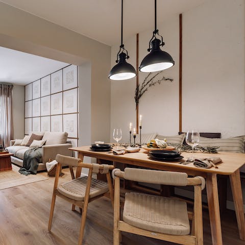 Gather around the chic dining table for an evening of local wine and cheese