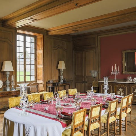 Tuck into delicious meals paired with French wine in the drawing room