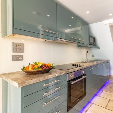 Whip up a meal in the neat kitchen  –⁠ or let a private chef take over