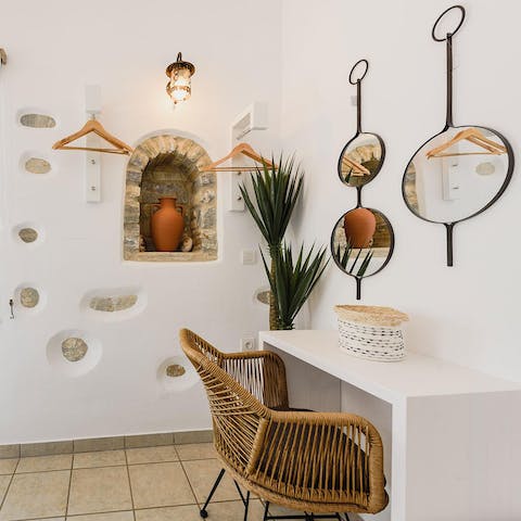 Get some work completed at this bedroom desk before treating yourself to a massage