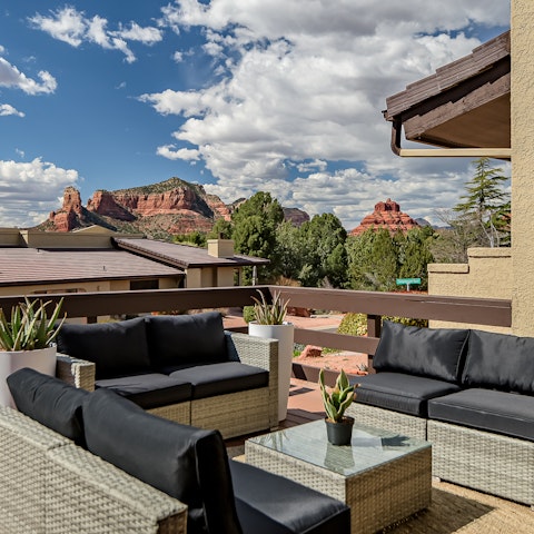 Find the perfect spot for sunset drinks on the private patio