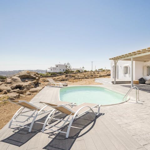 Cool off from the Mykonos sun in the private pool
