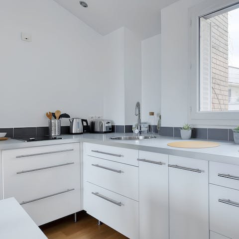 Prepare croissants and coffee in the cosy kitchen