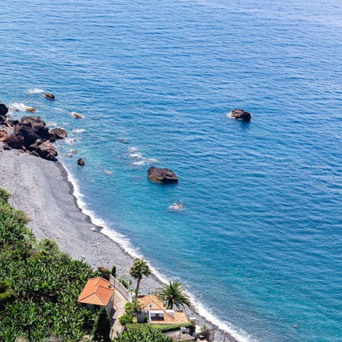 Take the 30 metre walk down to the wonderful pebble beach and swim in the ocean