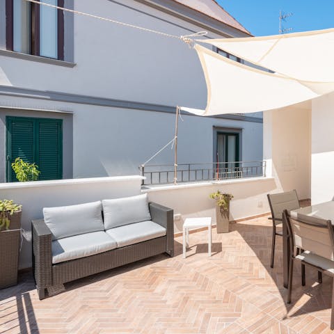 Stretch out on the terrace with your morning coffee