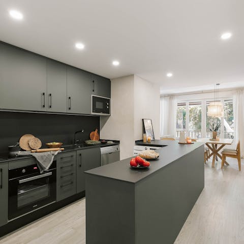 Whip up Spanish dishes in the chic, well-equipped kitchen