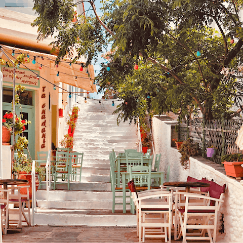 Take the short drive into Andros town for a wander around the charming streets