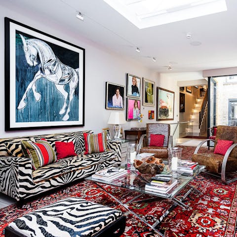 Sprawl out on the zebra print sofas after sightseeing around the city