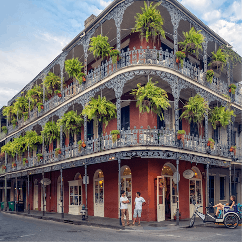 Take a ten-minute stroll down to the historic French Quarter