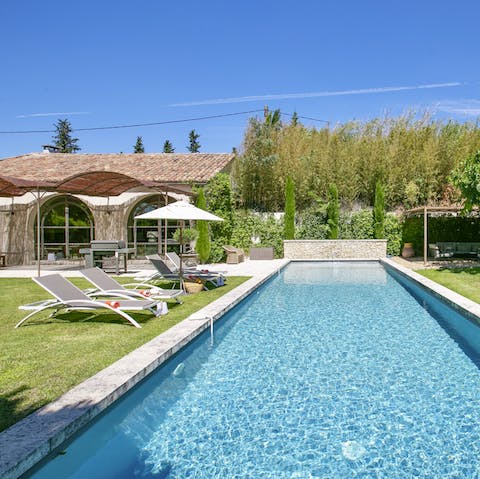 Take a dip in the refreshing pool equipped with toys for the children