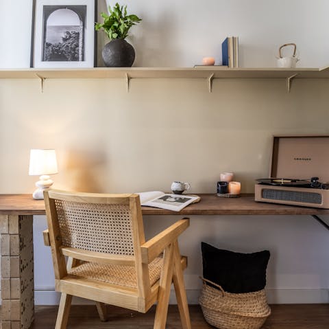 Catch up on work or call friends from the desk