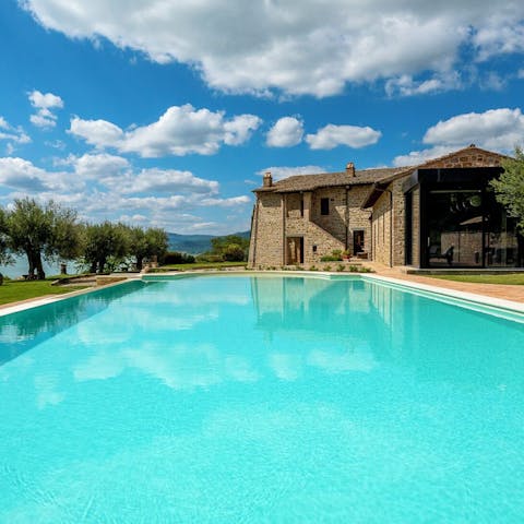 Swim laps in the private pool to beat the heat of the day