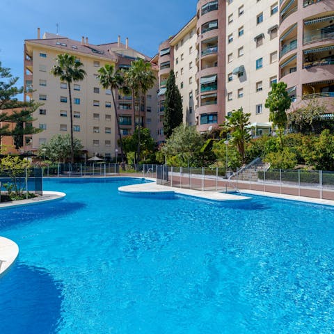 Keep cool with frequent dips in the communal swimming pool