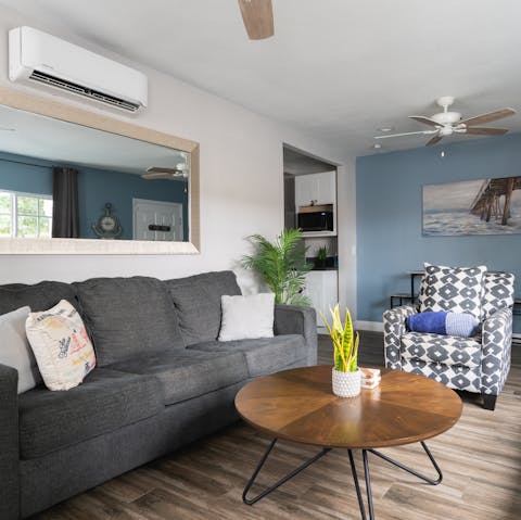 Chill out in the home's light-filled living room after a day of sight-seeing