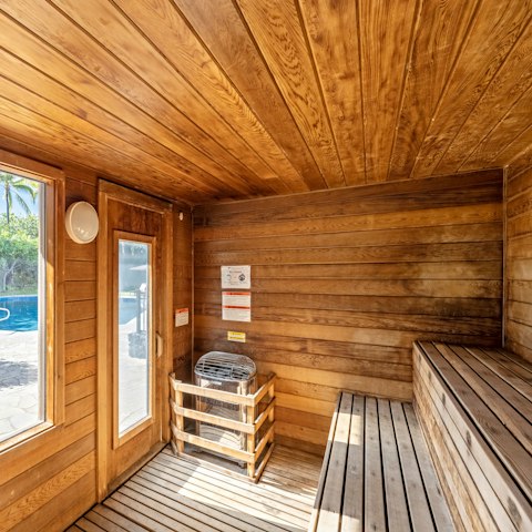Enjoy a pamper session in the communal sauna