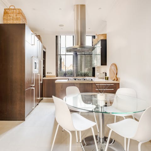 Fire up the coffee pod machine in the made-for-action kitchen