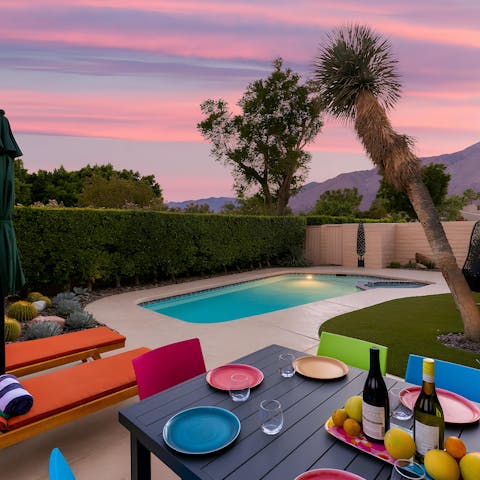 Enjoy mountain view sunsets as you dine alfresco