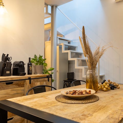 Dine together in the thoughtfully modernised kitchen