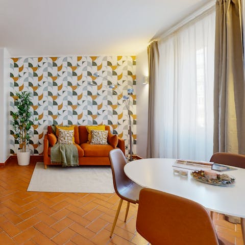 Relax on the sofa after exploring the Eternal City