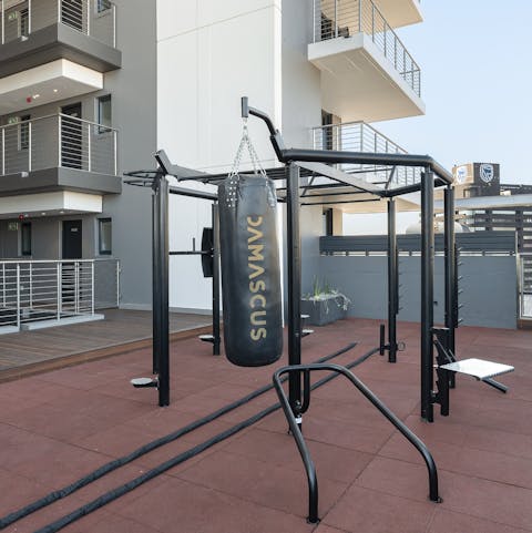 Keep on top of your fitness routine at the communal outdoor gym