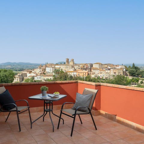 Enjoy the impressive views across the historic town of Deruta