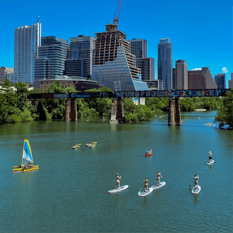 Take a fifteen minute drive down to Colorado River and Lady Bird Lake