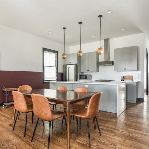 Have sociable meals in the open kitchen-dining area