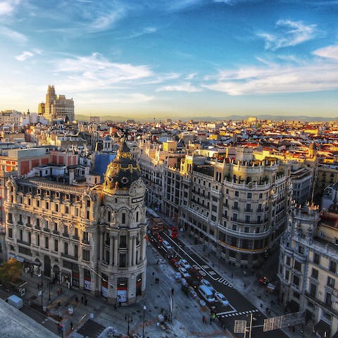 Explore the city from your brilliant spot just a fifteen-minute walk from Madrid's biggest attractions