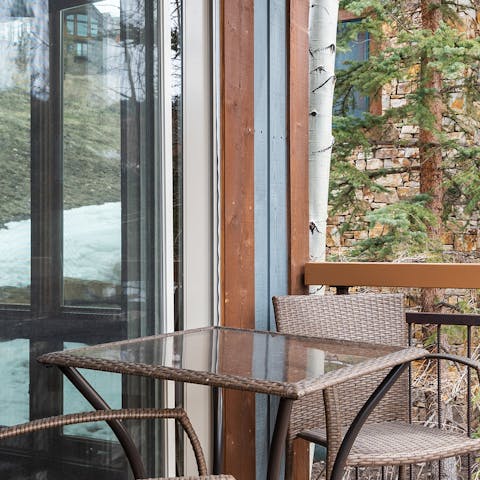 Start your day with a cup of coffee on the balcony