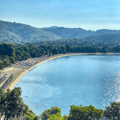 Dip your toes in the Aegean Sea at Paralia Vasilias, a five-minute drive away