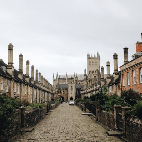 Explore the beautiful cathedral city of Wells, a little under 5 miles away