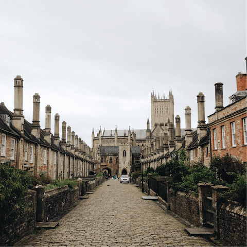 Explore the beautiful cathedral city of Wells, a little under 5 miles away