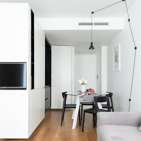 Relax and unwind in the chic open-plan living space