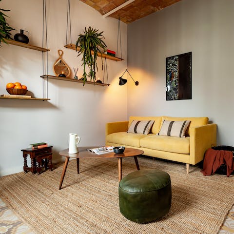 Relax and unwind in the colourful living room