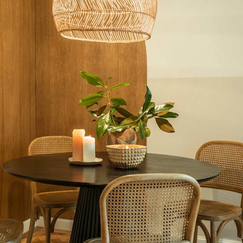 Gather together for homemade tapas at the chic dining table