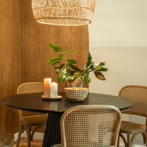 Gather together for homemade tapas at the chic dining table