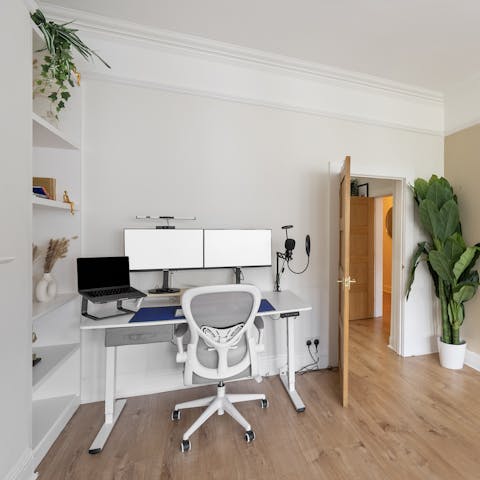 Hunker down at the desk in the bedroom and work from home