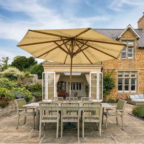 Enjoy languorous evening meals out on the terrace