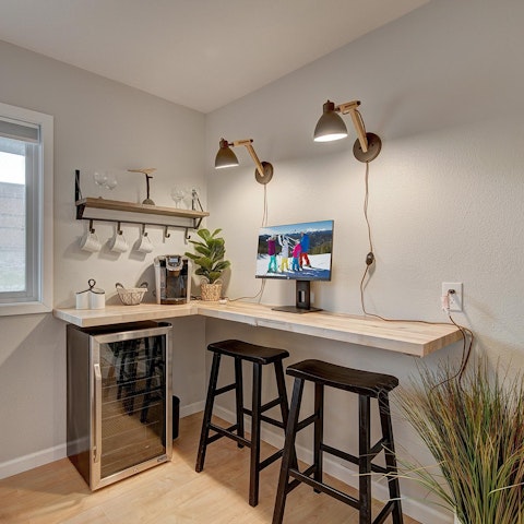 Work remotely with a mini-fridge and coffee machine in the second office