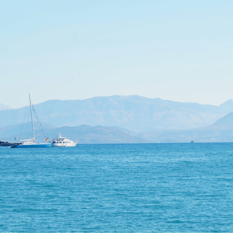 Soak up the sunshine at Avlaki Bay, a five-minute drive away