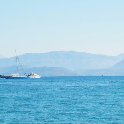 Soak up the sunshine at Avlaki Bay, a five-minute drive away