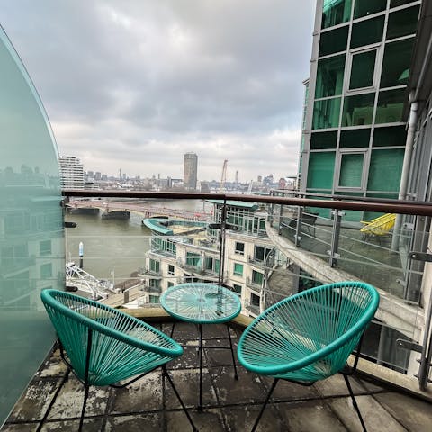 Enjoy your morning cuppa on the balcony with a view of the Thames