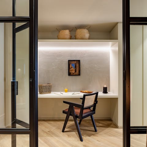 Catch up on work at the dedicated desk space